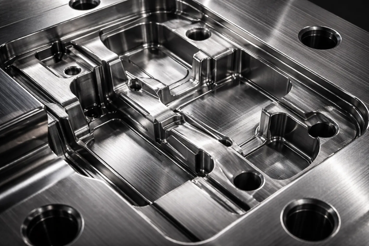 A close-up of a die casting mold, showing the complexity and precision required for hot work tooling.